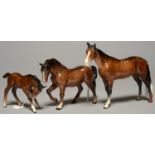 TWO BESWICK HORSES AND A FOAL, 20CM H AND SMALLER, PRINTED MARK OR UNMARKED Condition report  Good