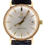 A TISSOT 9CT GOLD GENTLEMEN?S WRISTWATCH, WITH DATE AND CENTRE SECONDS, 33CM DIAM, WITH BOX