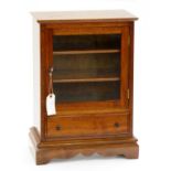 A WALNUT MINIATURE GLAZED BOOKCASE, THE REVERSE STAMPED D WILCOCK FRENCH POLISHER, 50CM H; 36 W X