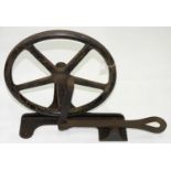 A VICTORIAN CAST IRON PEDAL WHEEL, LATE 19TH C, OF FIVE SPOKES, PAINTED BLACK, 52CM H Condition
