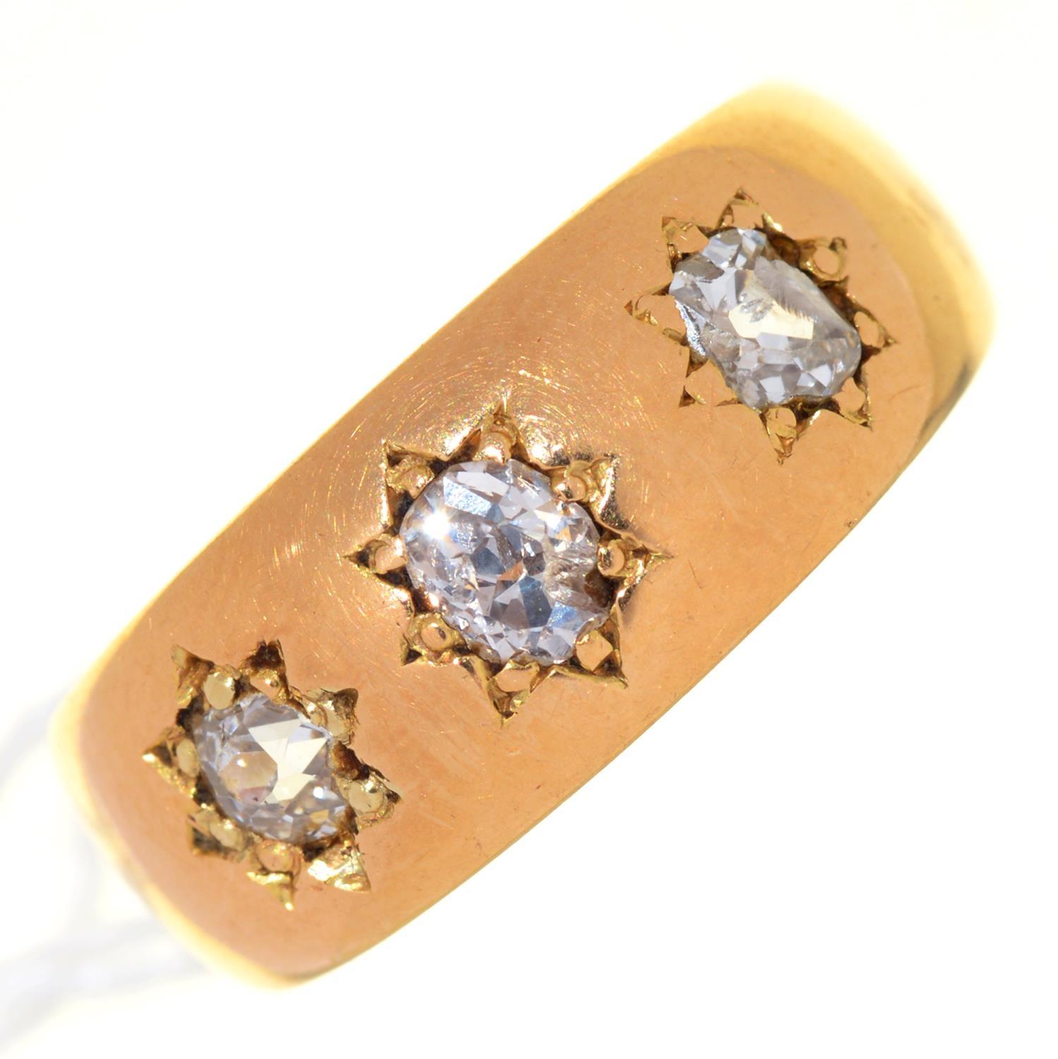 A VICTORIAN DIAMOND RING, GYPSY SET IN 18CT GOLD, MARKS RUBBED, BIRMINGHAM 1896, 9.2G, SIZE P