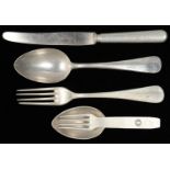 MILITARIA. GERMANY, THIRD REICH, LUFTWAFFE ALUMINIUM SPOON AND FORK, STAMPED MARKS AND F L U V AND