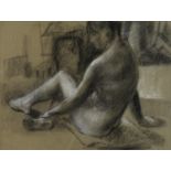 ISOBEL BARBER, F R S A, NUDE STUDY, CHARCOAL AND CHALK ON COLOURED PAPER, 37 X 53CM Condition report