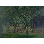 BERNARD WHITE (FL. EARLY 20TH C) - HEN HOUSE IN AN ORCHARD; GARDEN PATH, A PAIR, ONE SIGNED AND