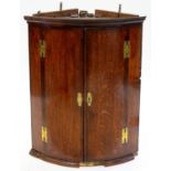 A VICTORIAN MAHOGANY BOW FRONTED CORNER CUPBOARD, 93CM H; 71 W X 49CM Condition report  Bowling(?)