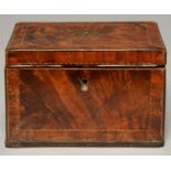 A GEORGE III WALNUT AND FEATHER BANDED TEA CADDY, 18TH C, 19CM L Condition report  Minor chipps,