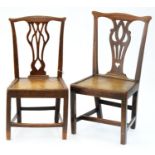 TWO GEORGE III ELM DINING CHAIRS WITH PIERCED SPLAT AND BORDERED SEAT Condition report  Backrest