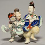 A JAPANESE KUTANI GROUP OF ACTORS, 17CM H Condition report  Foot of one broken and restuck
