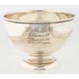 A GEORGE V MINIATURE SILVER ROSE BOWL, 10.5CM DIAM, MARKS RUBBED BIRMINGHAM 1920, 3OZS 14DWTS