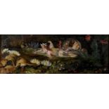 19TH C FOLLOWER OF JOHN ANSTER FITZGERALD, THE REALM OF THE FAIRIES, OIL ON CANVAS, 15 X 43CM