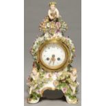 A SAMSON FLORAL ENCRUSTED PORCELAIN CLOCK, MID 19TH C, APPLIED WITH THREE PUTTI FLOWER GATHERS,