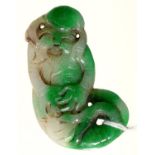 A CHINESE JADEITE PENDANT, 20TH C IN THE FORM OF A MYTHICAL SEA CREATURE, 6CM L Condition report