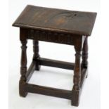 AN OAK JOINT STOOL, 45CM H;  45 X 28CM Condition report  Scuffs and scratches consistent with use