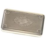 A FRENCH SILVER SNUFF BOX, MID 19TH C, ENGINE TURNED, 7.5CM L, LOZENGE SHAPED MAKER'S AND CONTROL