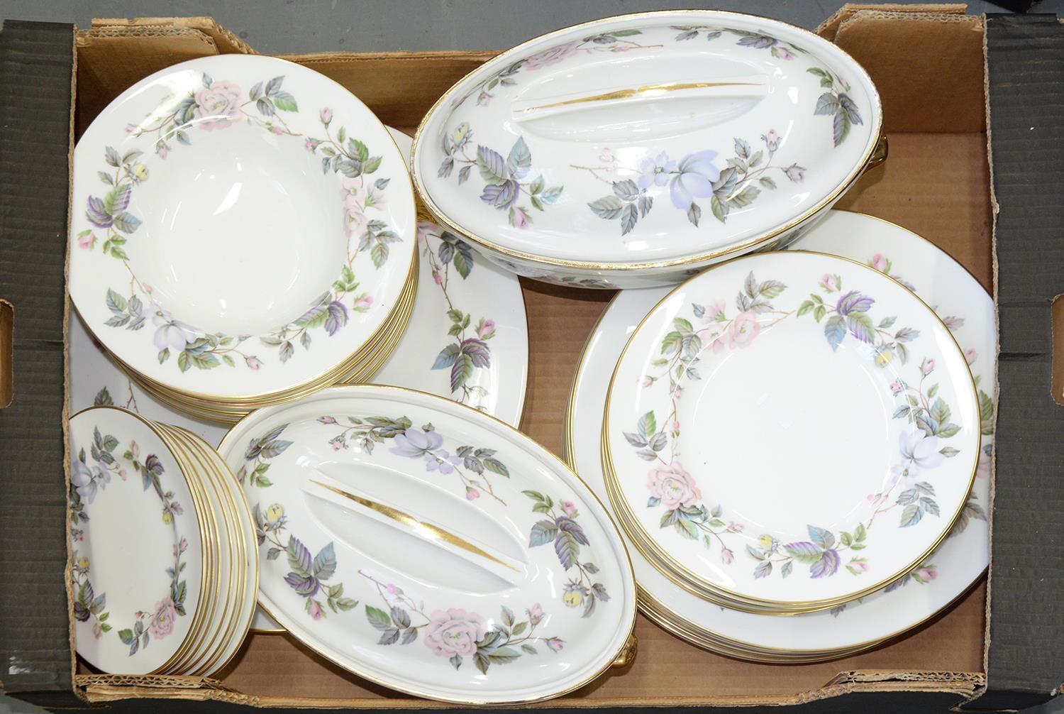 A ROYAL WORCESTER BONE CHINA JUNE GARLAND PATTERN DINNER SERVICE, PRINTED MARK Condition report