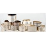 TEN VARIOUS ENGLISH SILVER NAPKIN RINGS, BY VARIOUS MAKERS, 20TH C, 7 OZ 10 DWT Condition report