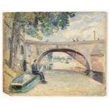 FRENCH (?) SCHOOL, 1945 - LE PONT ROYAL PARIS, INDISTINCTLY SIGNED AND DATED VERSO, OIL ON PANEL, 22