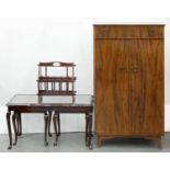 A 1960?S TALL BOY, 289CM H; 79 X 52CM, A MAHOGANY NEST OF TABLES, 47CM H; 95 W X 48CM AND A