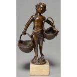 A FRENCH BRONZE STATUETTE OF A CHILD WITH BASKETS, CAST FROM A MODEL FROM SUZANNE BIZARD, C1900,