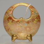 A JAPANESE SATSUMA MOON BASKET, MEIJI PERIOD, WITH MILLEFLEURS DECORATION, ON FOUR POINTED GILT