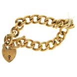A GOLD CURB BRACELET AND PADLOCK, 18.5CM L, EARLY 20TH C, MARKED 9CT Condition report  Padlock
