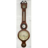 A VICTORIAN MAHOGANY AND LINE INLAID BAROMETER WITH SWAN NECK PEDIMENT, 96CM H Condition report