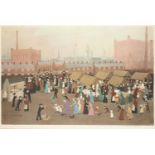 HELEN BRADLEY, MBE (1900-1979) - HOLLINWOOD MARKET, REPRODUCTION PRINTED IN COLOUR, SIGNED BY THE