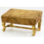 A GILTWOOD FOOTSTOOL, OF SLOPING FORM COVERED IN MACHINE TAPESTRY, 33CM H; 59  X 33CM Condition