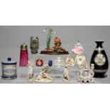 MISCELLANEOUS CONTINENTAL PORCELAIN FIGURES AND OTHER CERAMICS AND A LATE VICTORIAN CRANBERRY