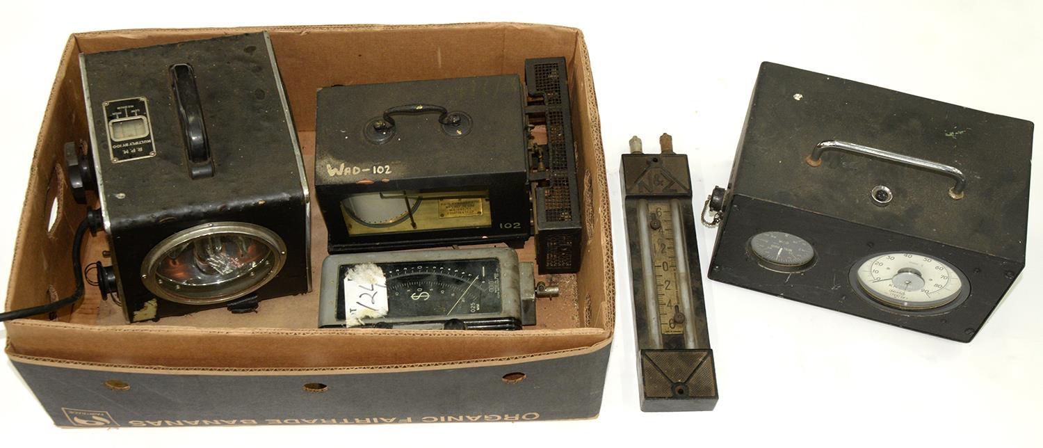 A METAL CASED BAROGRAPH, A VINTAGE STROBE LIGHT AND OTHER EQUIPMENT Condition report  Sold as