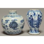 A CHINESE BLUE AND WHITE JARLET, 18TH C, WITH FLAT UNGLAZED BASE, 7CM H AND THE LOWER PART OF A