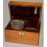 A VICTORIAN ROSEWOOD TEA CHEST, C1850, THE FITTED INTERIOR WITH TEA CADDY WITH COFFERED LID AND A