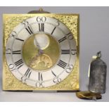 A BRASS THIRTY HOUR LONGCASE CLOCK MOVEMENT AND DIAL, JOHN WYLD NOTTINGHAM, C1745, THE 12" DIAL WITH