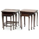 A MAHOGANY NEST OF TABLES AND ANOTHER SIMILAR, 56CM H; 52 X 40CM Condition report  Veneers