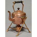 AN EDWARDAIN COPPER SPIRIT KETTLE ON LAMP STAND, 28CM H Condition report  Good condition