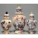 THREE MASON'S OCTAGONAL GINGER JARS AND COVERS, MANDALAY, CATHAY AND GOLDEN MAGNOLIA PATTERNS,