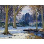 HANS ITEN RUA (1874-1930) - SNOW IN BELVOIR PARK BELFAST, SIGNED, OIL ON CANVAS, 50 X