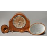 AN EDWARDIAN PAINTED SATINWOOD HAND MIRROR, C1910, 31CM L, A VICTORIAN VARNISHED WOOD FISHING REEL