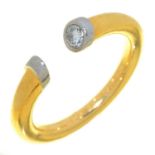 A DIAMOND AND TWO COLOUR 18CT GOLD PENANNULAR RING, ENGRAVED COMMITMENT, IMPORT MARKED, LONDON 1996,
