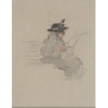 JEAN LOUIS FORAIN (1852-1931) - WOMAN READING A NEWSPAPER, PENCIL AND WATERCOLOUR ON LAID PAPER,