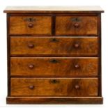 MINIATURE FURNITURE. A WALNUT AND STAINED PINE MINIATURE CHEST OF DRAWERS, EARLY 20TH C, 58CM H;