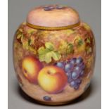 A ROYAL WORCESTER GINGER JAR AND COVER, POST-1963, PAINTED BY FREEMAN, SIGNED, WITH A CONTINUOUS
