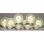 A SET OF FIVE ROCKINGHAM TEACUPS AND SAUCERS, C1830-42, OF THREE SPUR HANDLE SHAPE, DECORATED IN