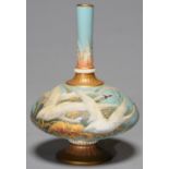 A ROYAL WORCESTER VASE, 1905, PAINTED BY C H BALDWYN, SIGNED, WITH SWANS AND RAISED GILDING ON A SKY