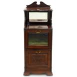 A LATE VICTORIAN MAHOGANY MIRROR BACKED MUSIC CABINET, ON BRASS CASTORS, 122CM H; 46 X 39CM Chips