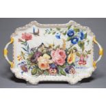 AN ITALIAN MAJOLICA TRAY, NOVE, LATE 19TH C, PAINTED WITH BIRDS AND FLOWERS INCLUDING ROSES, FUSCHIA