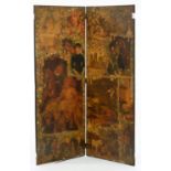 A VICTORIAN BI-FOLD SCRAPWORK SCREEN, ONE SIDE OF ONE PANEL RE-DECORATED LATER, 168CM H; 124CM W AND