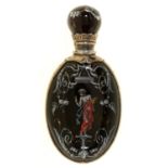 A SILVER MOUNTED LIMOGES ENAMEL SCENT BOTTLE, LATE 19TH C, THE OVAL BOTTLE FINELY PAINTED WITH A