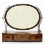 A VICTORIAN MAHOGANY BOW FRONTED DRESSING MIRROR, 48CM W Small chip to back edge, otherwise in