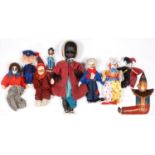 MISCELLANEOUS VINTAGE AND MODERN SOFT TOYS AND A COMPOSITION CHARACTER BLACK DOLL, 1940'S AND